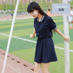 New Kawaii Navy Blue Button Up School Girl Short Sleeve Dress